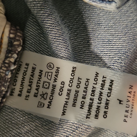 PERUVIAN CONNECTION RILEY WIDE-LEG BUTTON FLY JEANS FLARE FRINGE HEM SZ.14 - Picture 8 of 9